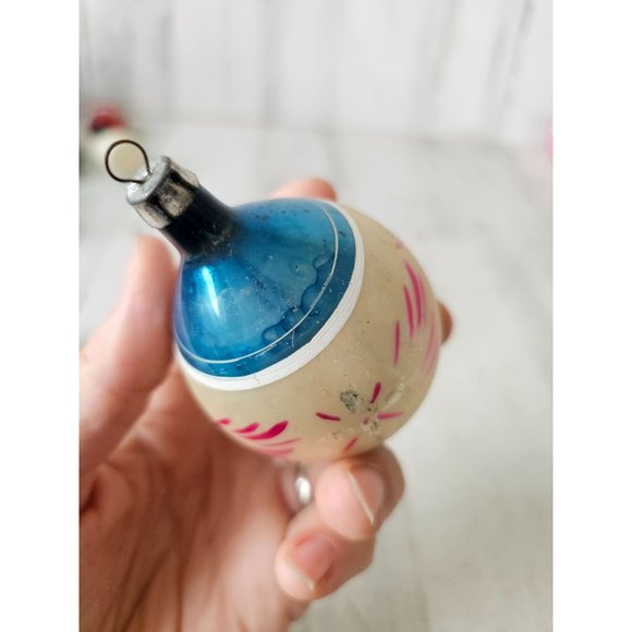 Antique Poland teardrop striped blue pink ornament Xmas Mercury glass tree - Picture 7 of 9